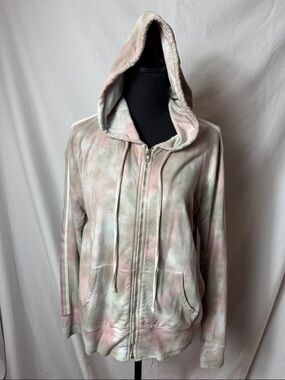 Johnny Was Calme Pastel Tie-Dye Zip Hoodie in Pink and Gray